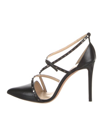 Jimmy Choo Leather Studded Accents T-Strap Pumps