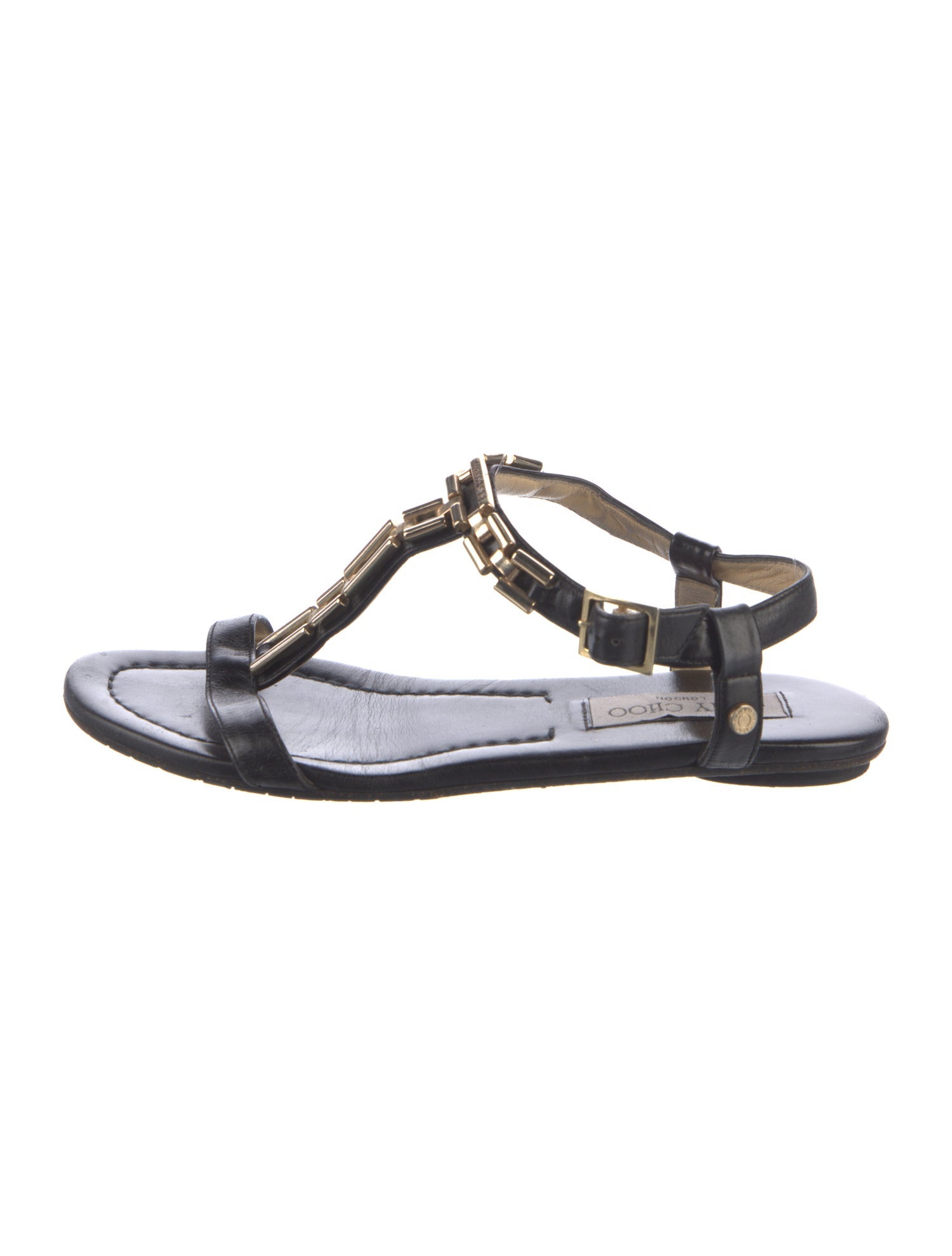 Jimmy Choo Leather Chain-Link Accents T-Strap Sandals