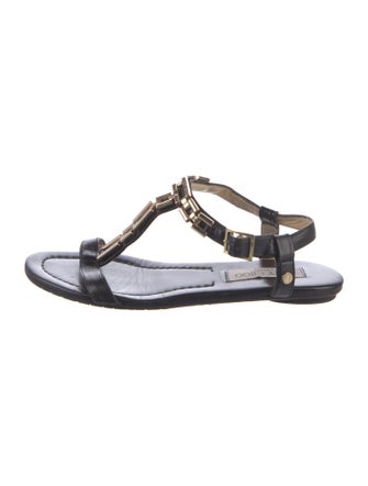 Jimmy Choo Leather Chain-Link Accents T-Strap Sandals