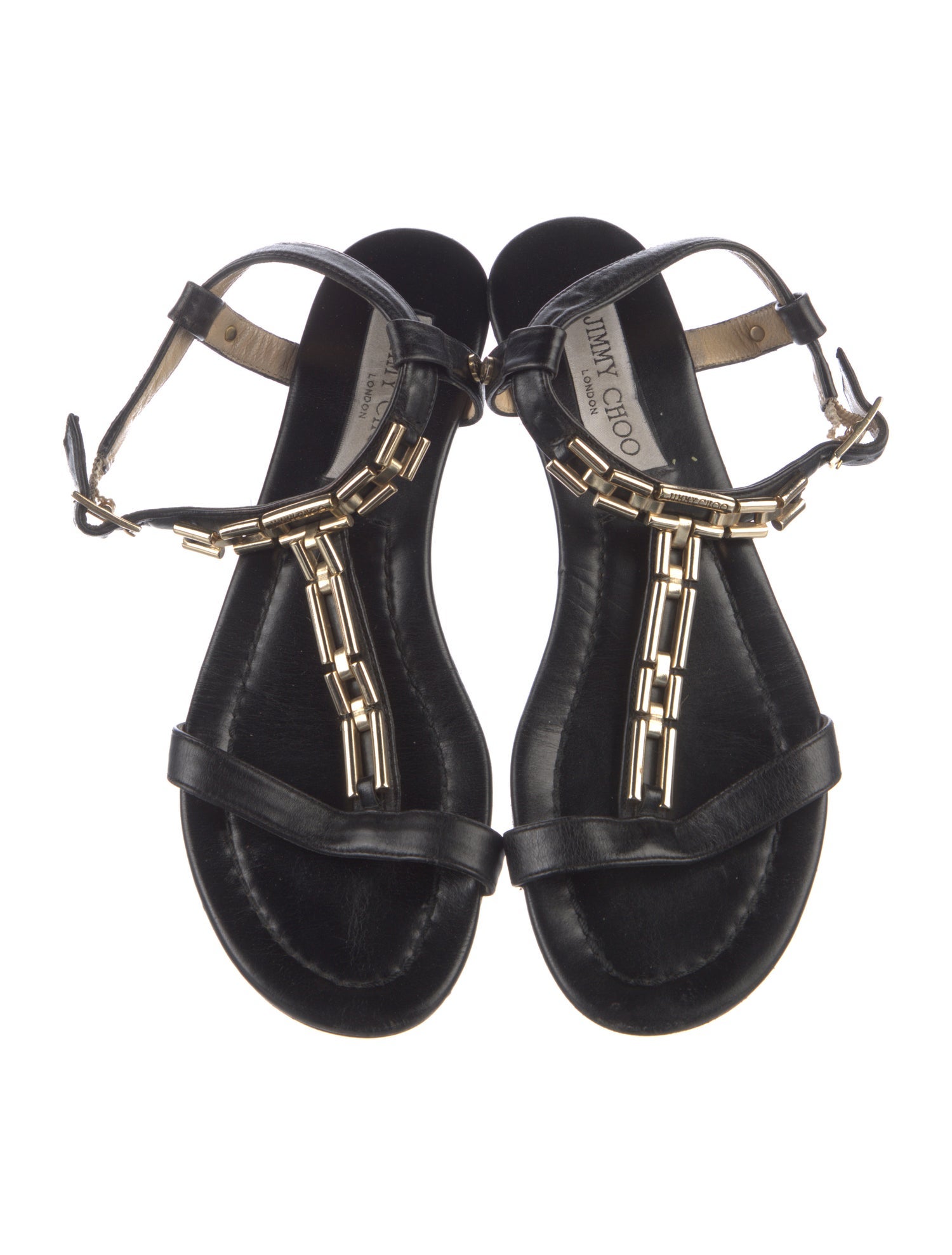 Jimmy Choo Leather Chain-Link Accents T-Strap Sandals