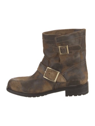 Jimmy Choo Leather Distressed Accents Moto Boots
