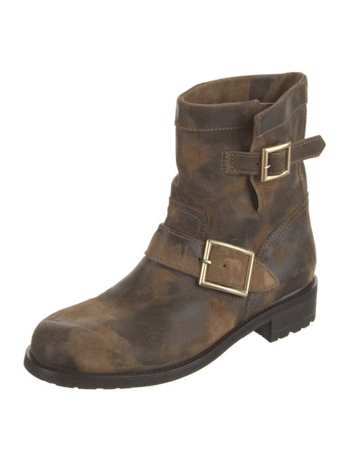 Jimmy Choo Leather Distressed Accents Moto Boots
