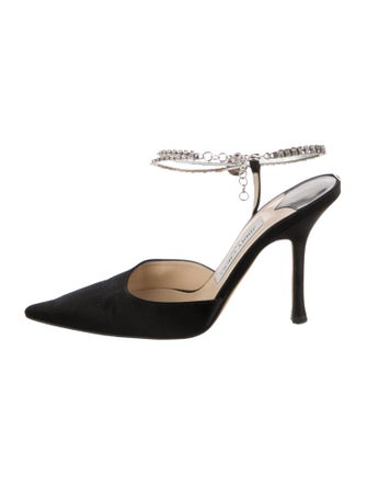 Jimmy Choo Satin Crystal Embellishments Slingback Pumps