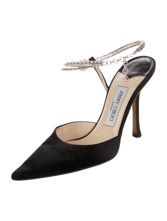 Jimmy Choo Satin Crystal Embellishments Slingback Pumps