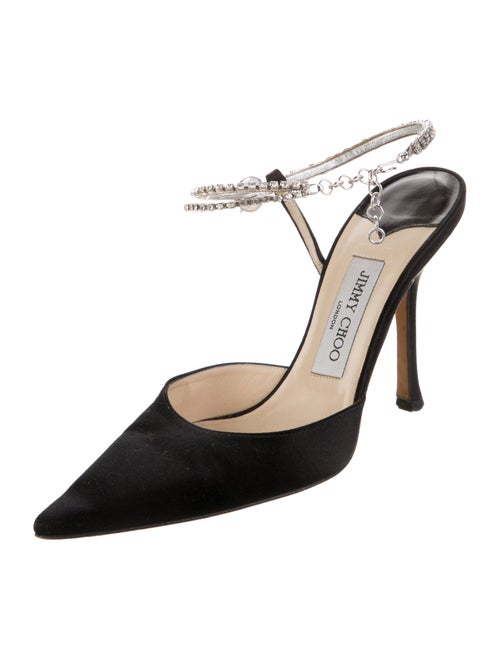 Jimmy Choo Satin Crystal Embellishments Slingback Pumps