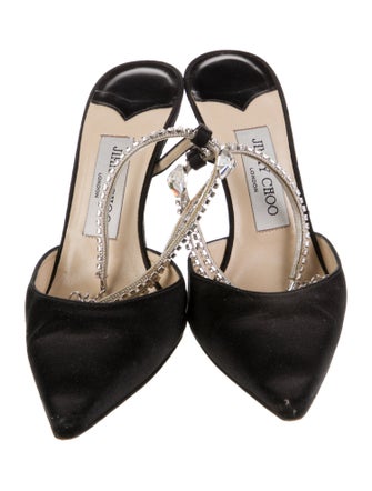 Jimmy Choo Satin Crystal Embellishments Slingback Pumps