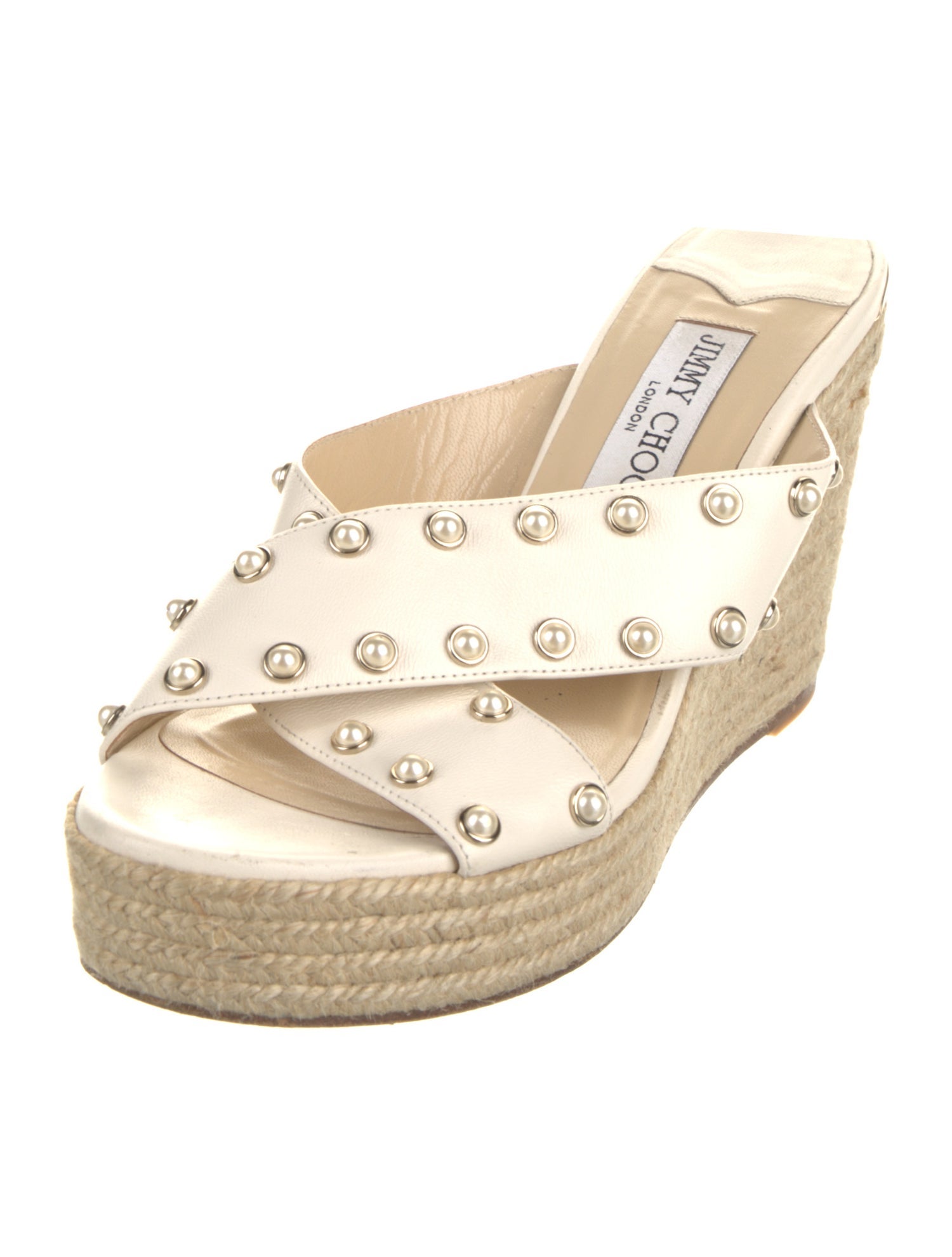 Jimmy Choo Faux Pearl Accents Leather Espadrilles