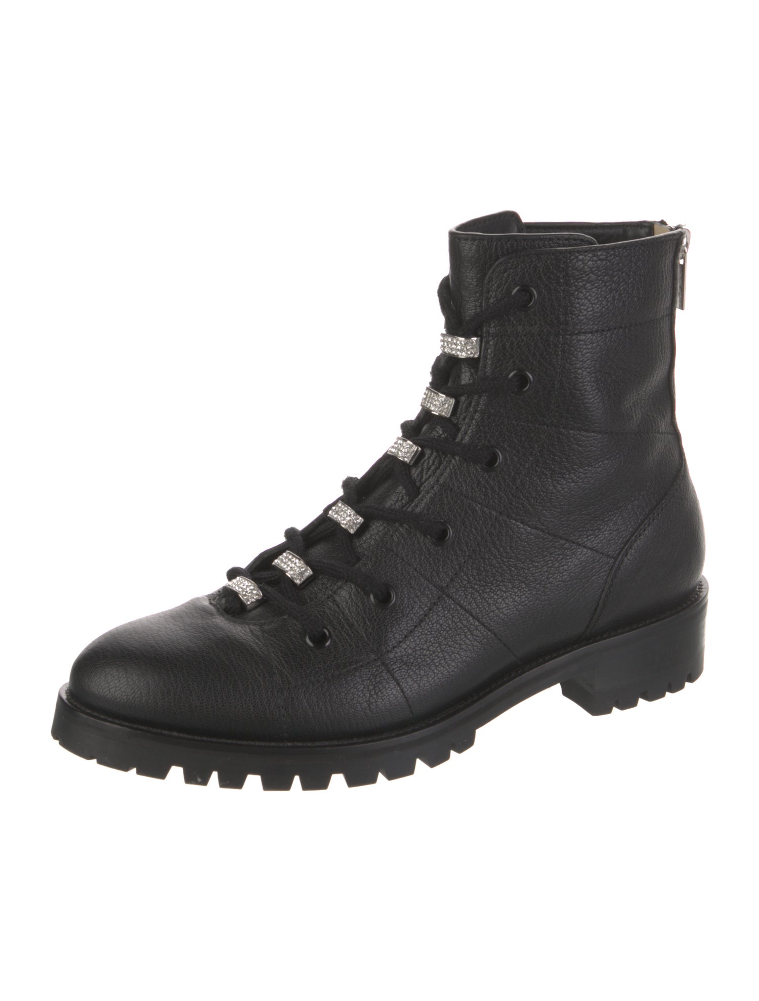 Jimmy Choo Leather Crystal Embellishments Combat Boots