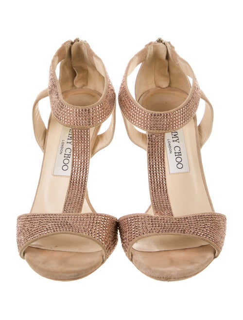 Jimmy Choo Suede Crystal Embellishments T-Strap Sandals