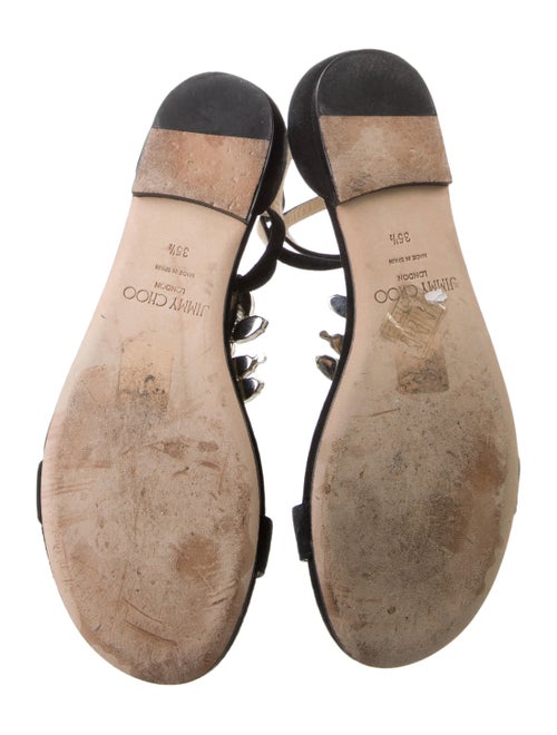 Jimmy Choo Suede Crystal Embellishments T-Strap Sandals