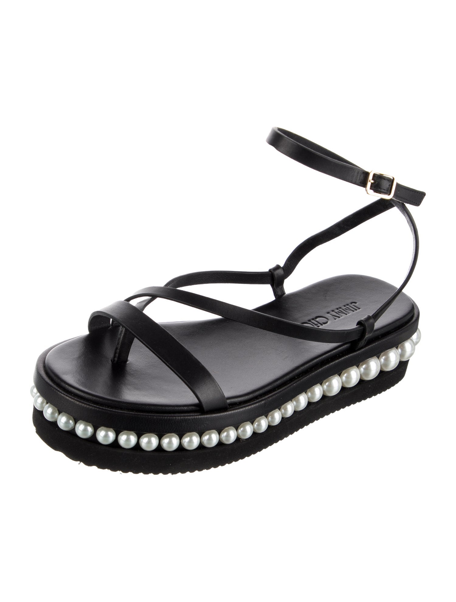 Jimmy Choo Leather Beaded Accents Sandals
