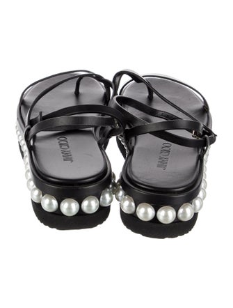 Jimmy Choo Leather Beaded Accents Sandals