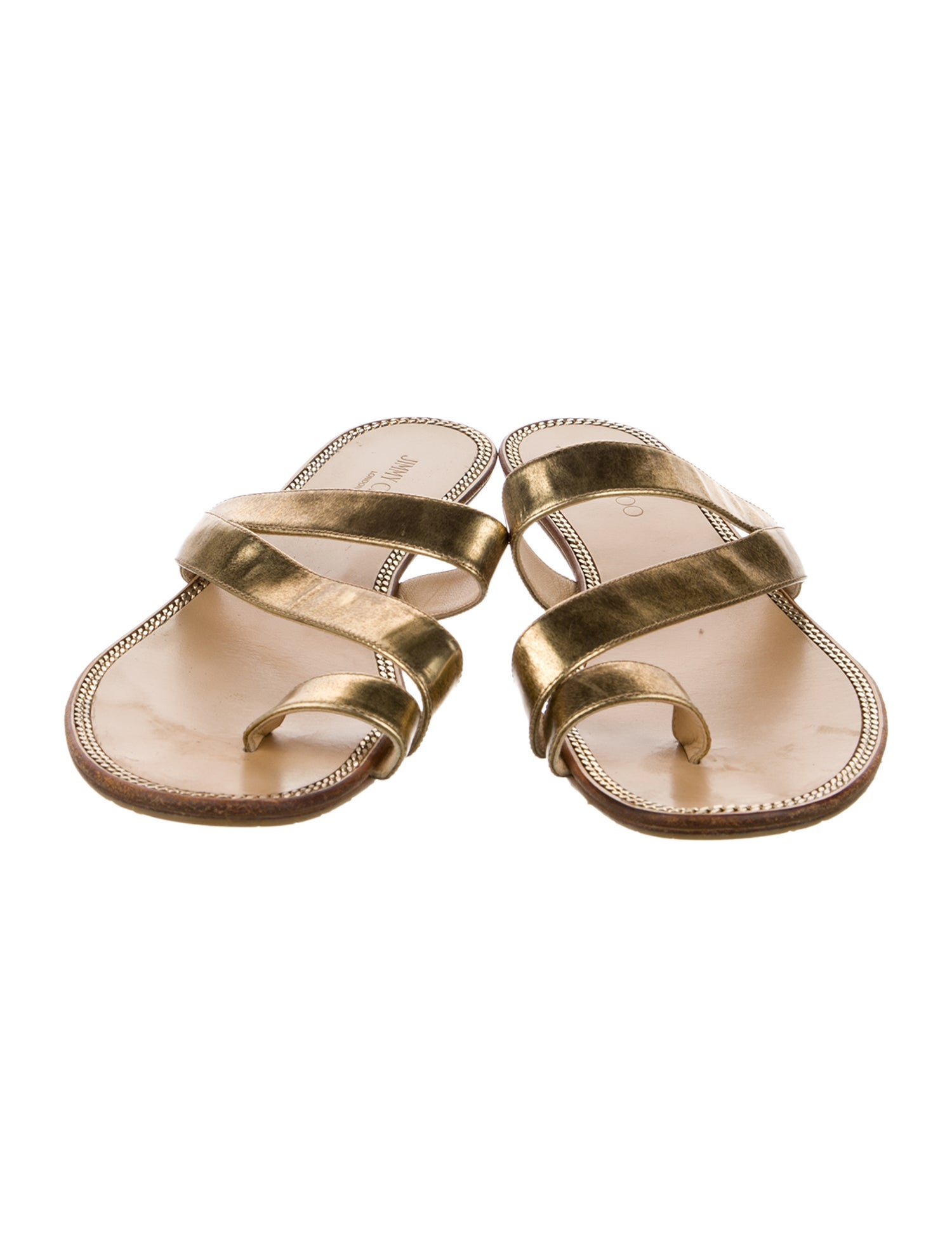 Jimmy Choo Leather Chain-Link Accents Slides
