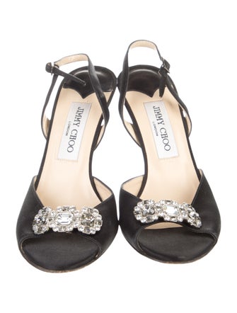 Jimmy Choo Satin Crystal Embellishments Slingback Sandals