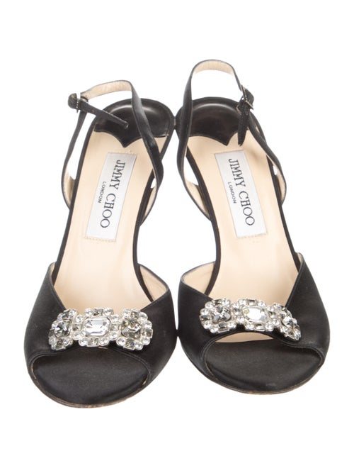 Jimmy Choo Satin Crystal Embellishments Slingback Sandals