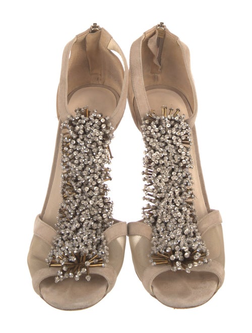 Jimmy Choo Suede Mesh Accents T-Strap Sandals