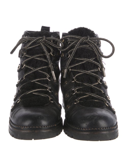 Jimmy Choo Leather Fur Trim Combat Boots