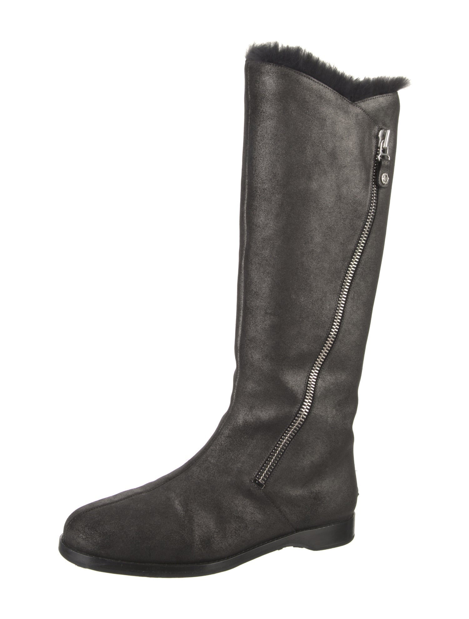 Jimmy Choo Suede Fur Trim Riding Boots