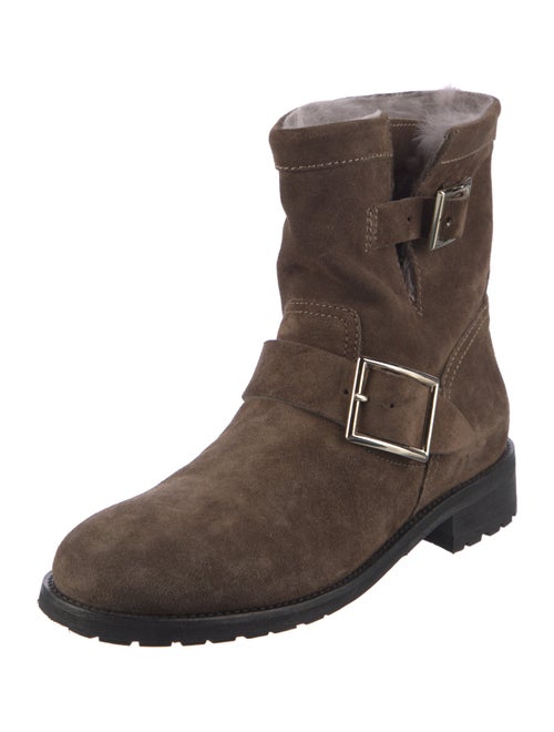 Jimmy Choo Suede Fur Trim Moto Boots