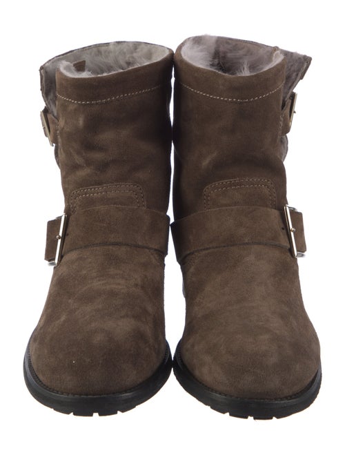 Jimmy Choo Suede Fur Trim Moto Boots
