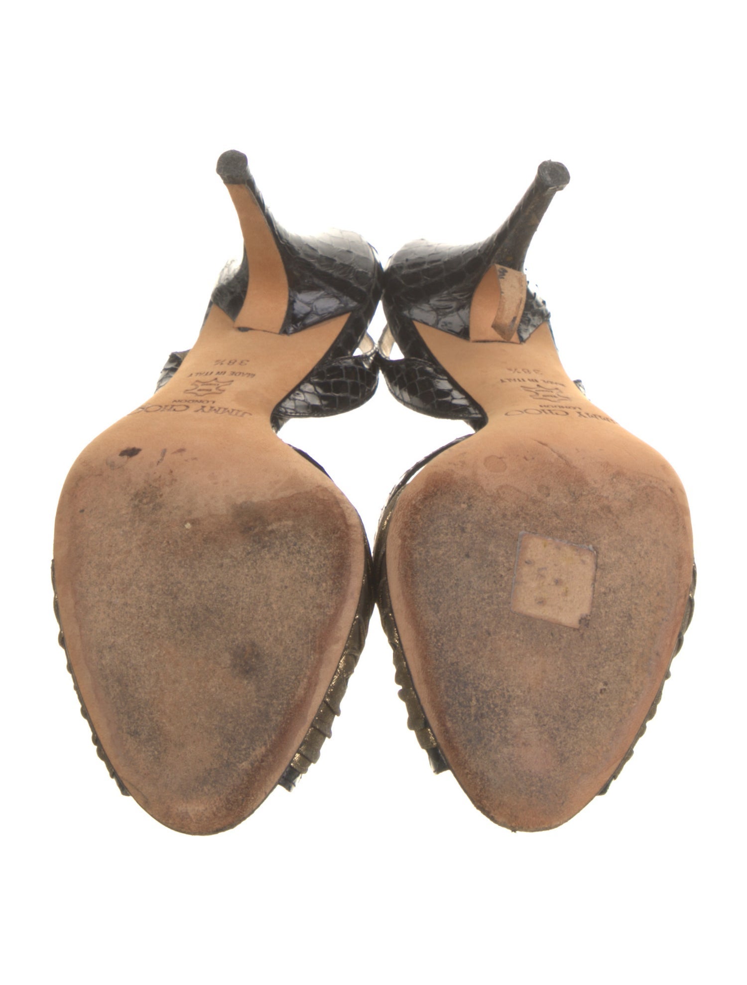 Jimmy Choo Snakeskin Glitter Accents Slingback Sandals