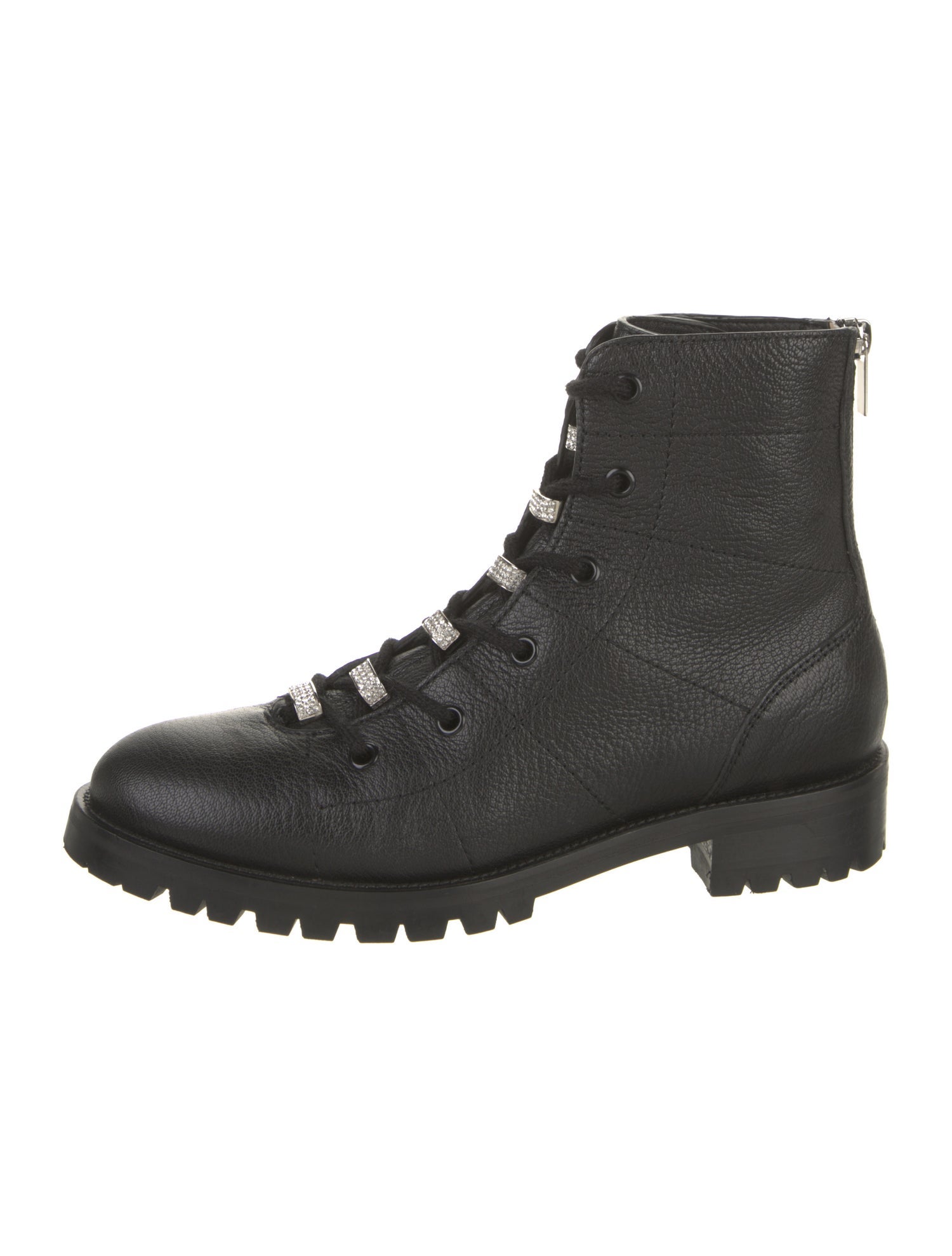 Jimmy Choo Leather Crystal Embellishments Combat Boots