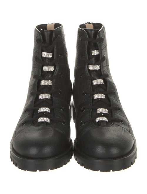 Jimmy Choo Leather Crystal Embellishments Combat Boots