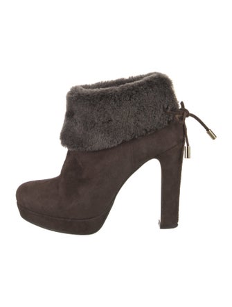 Max Mara Suede Fur Trim Lace-Up Boots
