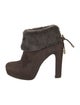 Max Mara Suede Fur Trim Lace-Up Boots