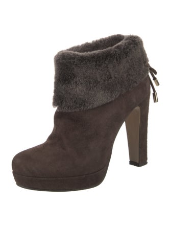 Max Mara Suede Fur Trim Lace-Up Boots