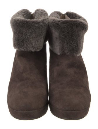 Max Mara Suede Fur Trim Lace-Up Boots