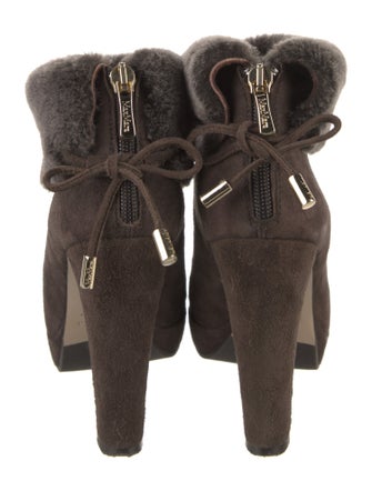 Max Mara Suede Fur Trim Lace-Up Boots
