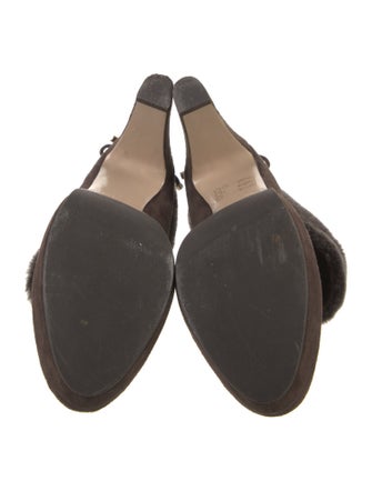 Max Mara Suede Fur Trim Lace-Up Boots