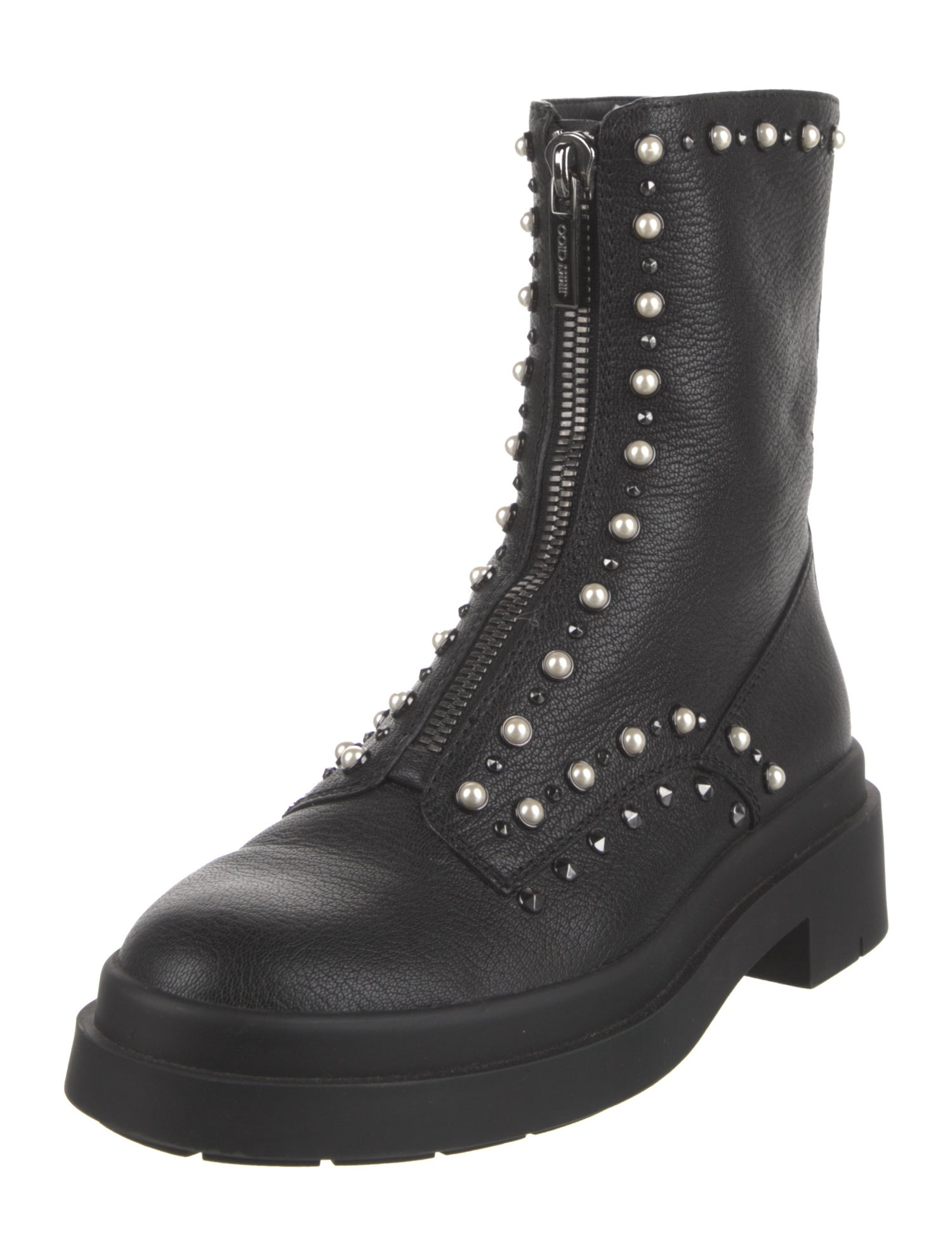 Jimmy Choo Leather Studded Accents Combat Boots