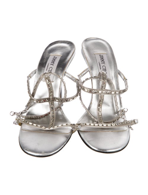 Jimmy Choo Leather Crystal Embellishments T-Strap Sandals