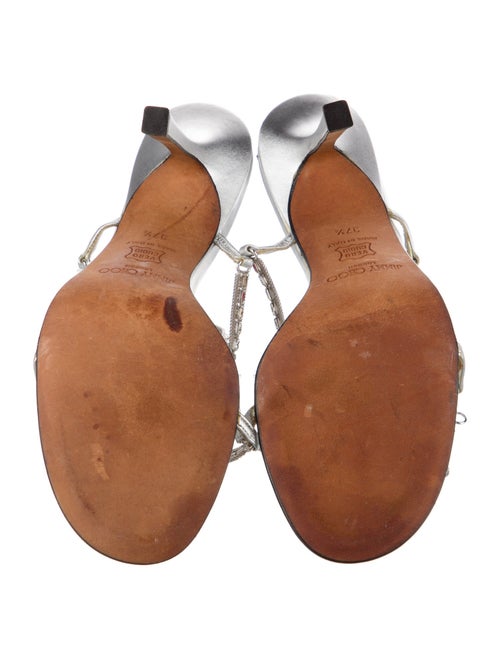 Jimmy Choo Leather Crystal Embellishments T-Strap Sandals