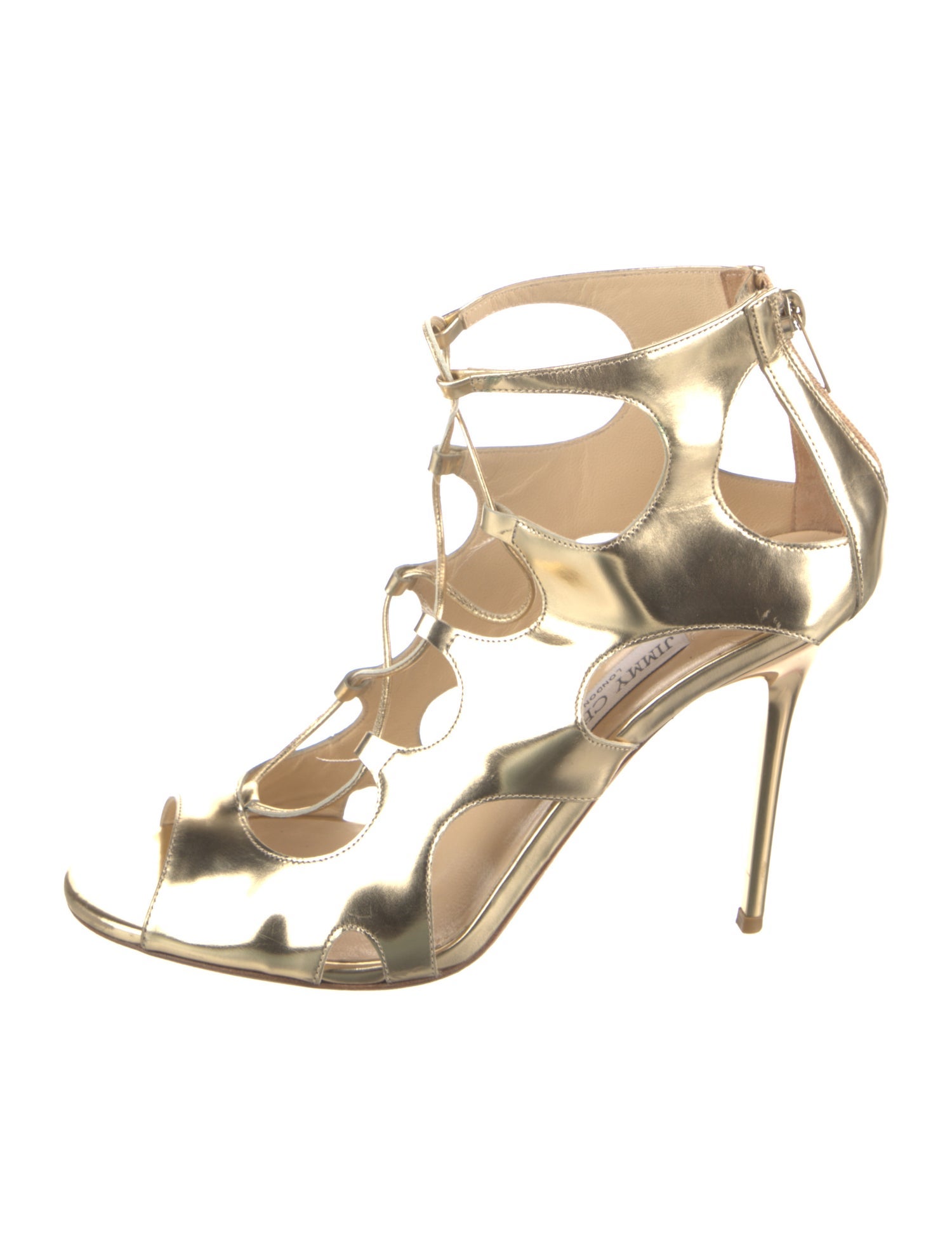 Jimmy Choo Patent Leather Cutout Accent Gladiator Sandals