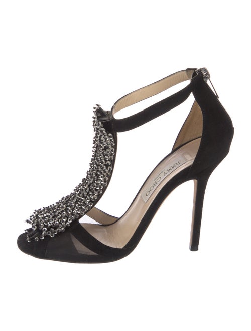Jimmy Choo Suede Mesh Accents T-Strap Sandals