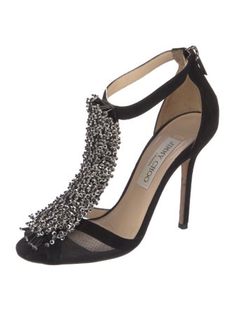 Jimmy Choo Suede Mesh Accents T-Strap Sandals