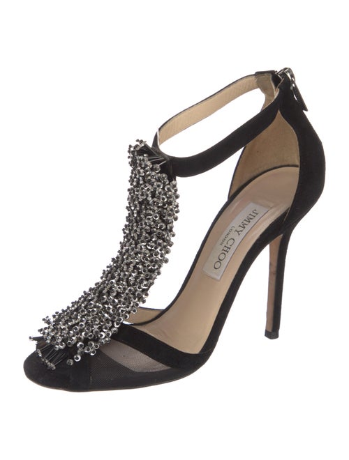 Jimmy Choo Suede Mesh Accents T-Strap Sandals