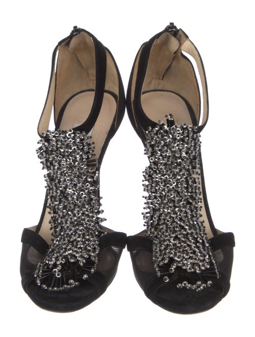 Jimmy Choo Suede Mesh Accents T-Strap Sandals