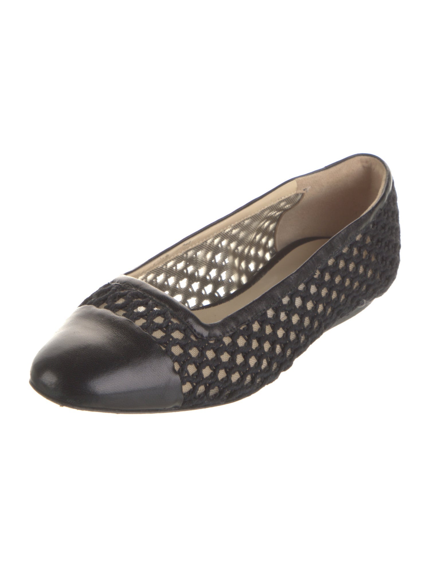 Jimmy Choo Mesh Leather Trim Embellishment Flats