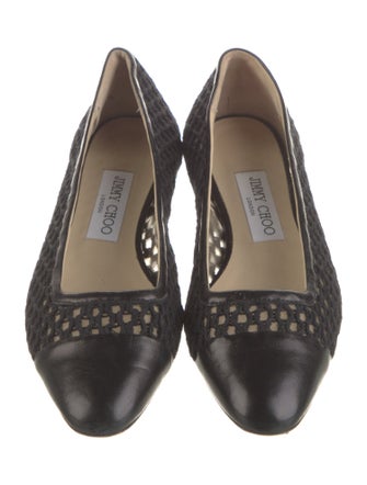 Jimmy Choo Mesh Leather Trim Embellishment Flats