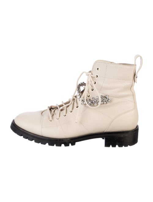 Jimmy Choo Leather Crystal Embellishments Combat Boots