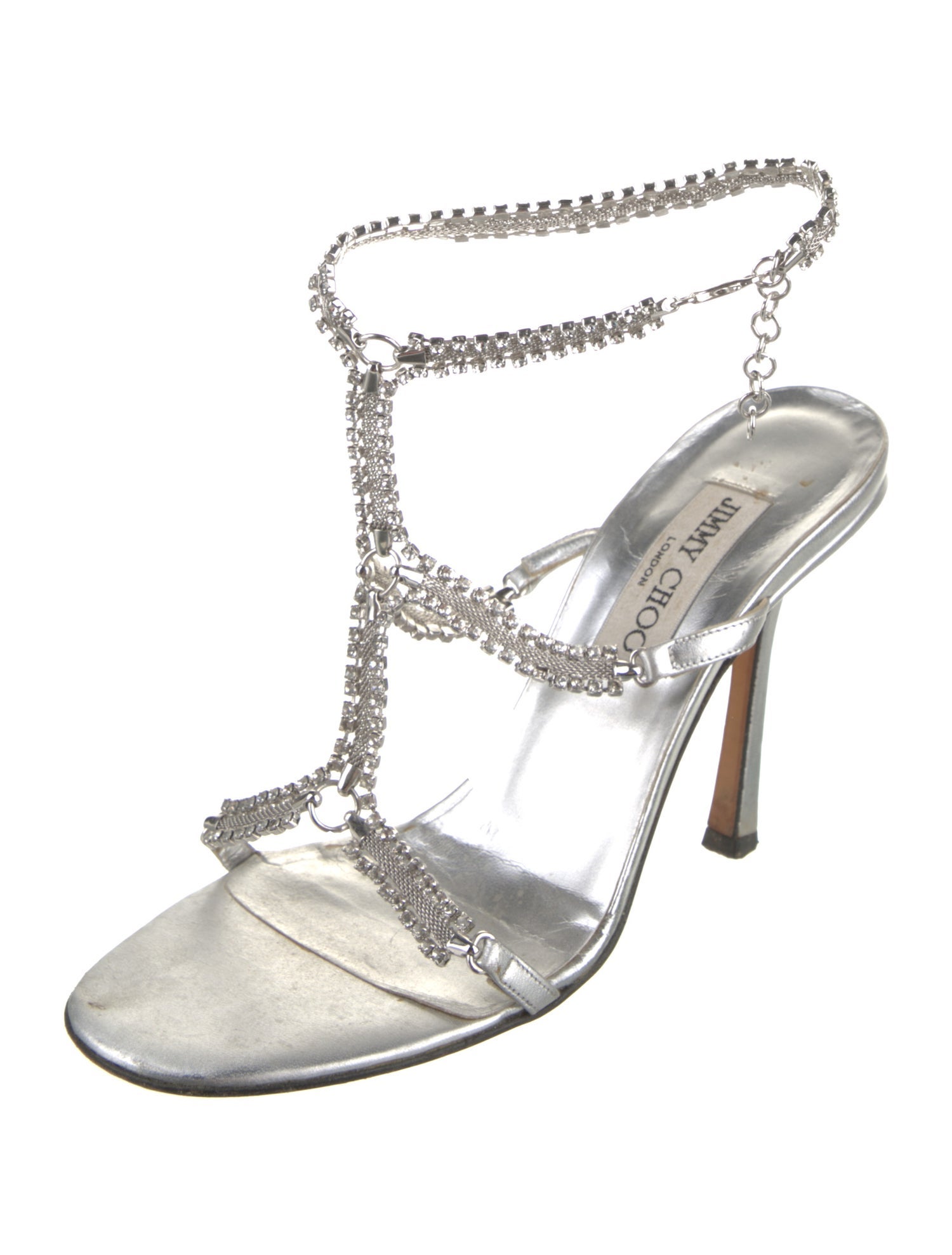 Jimmy Choo Leather Crystal Embellishments T-Strap Sandals