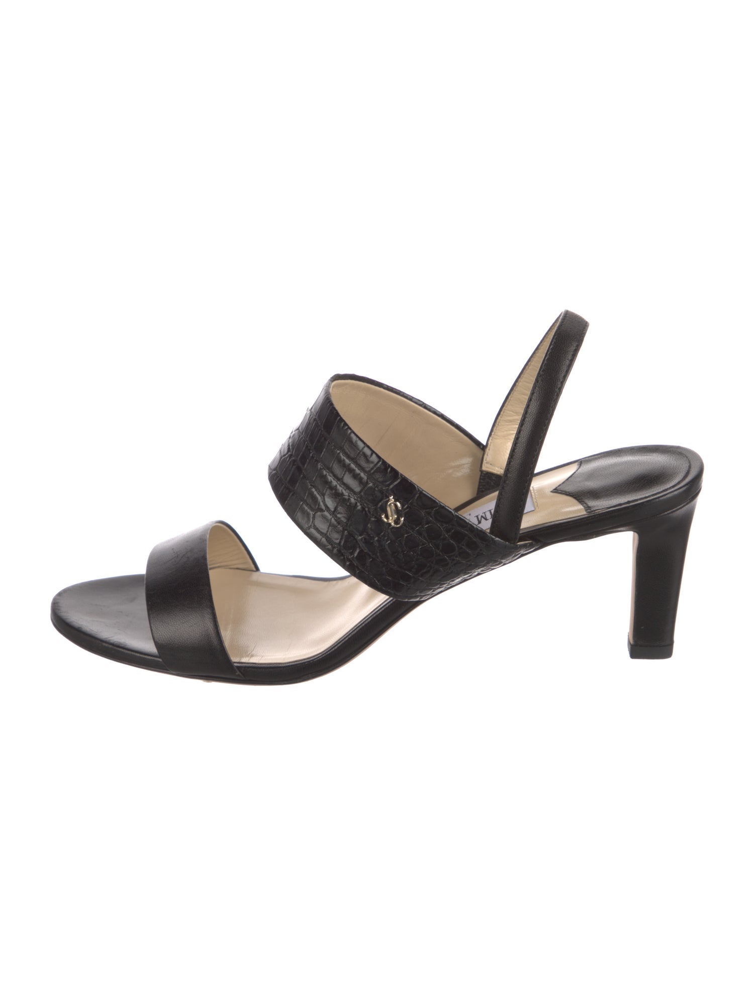 Jimmy Choo Embossed Leather Leather Trim Embellishment Slingback Sandals