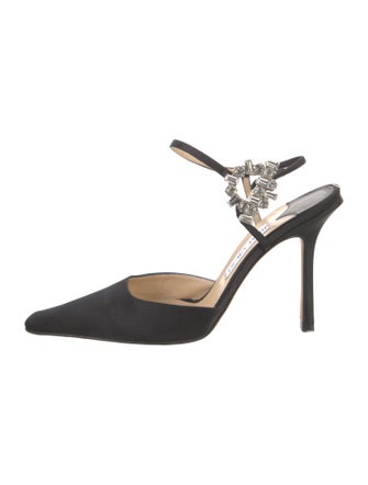 Jimmy Choo Satin Crystal Embellishments Slingback Pumps