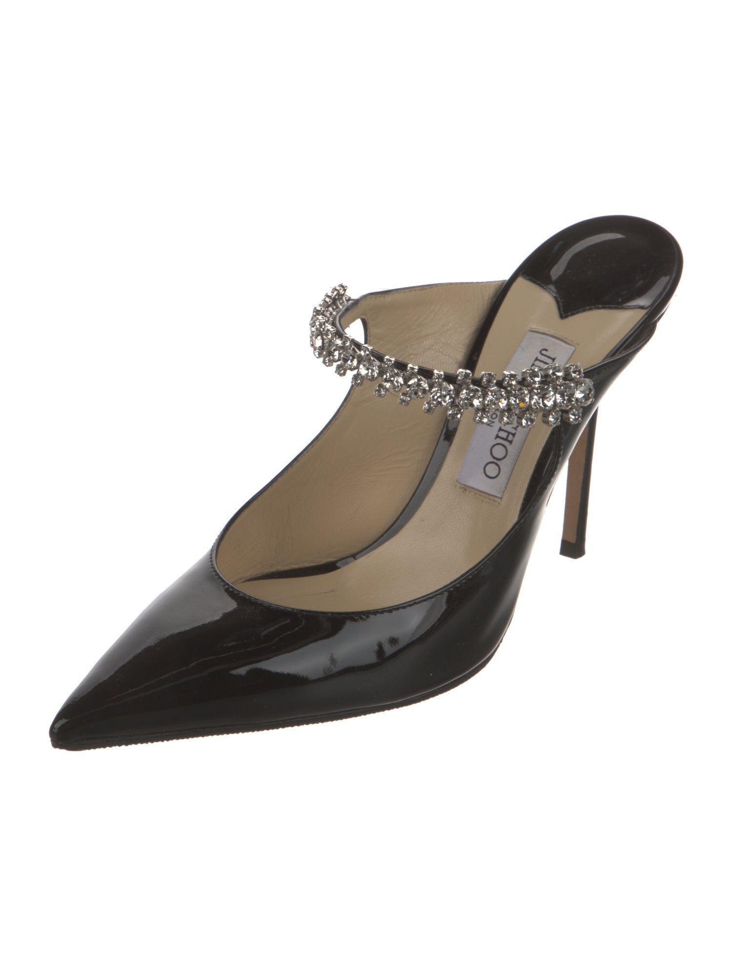 Jimmy Choo Faux Pearl Accents Patent Leather Mules