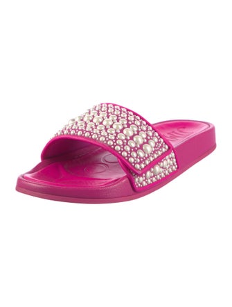 Jimmy Choo Faux Pearl Accents Leather Slides