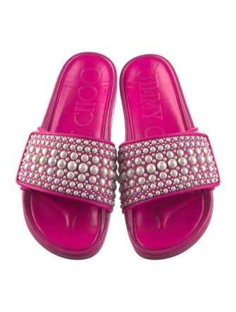 Jimmy Choo Faux Pearl Accents Leather Slides